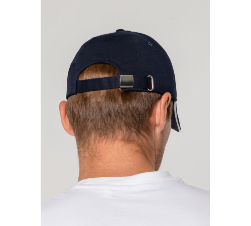 Бейсболка Canopy, темно-синяя с белым кантом