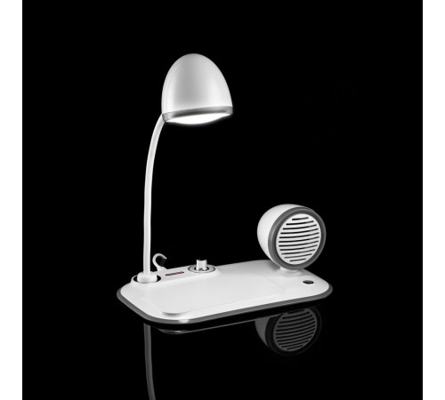 Лампа с колонкой и беспроводной зарядкой Flashback, белая