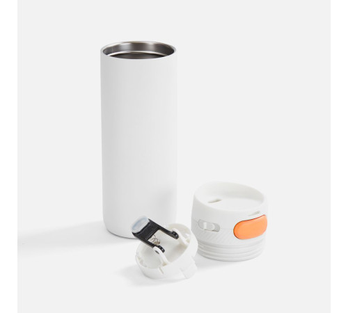 Термостакан X1 с цветной кнопкой, белый с оранжевым