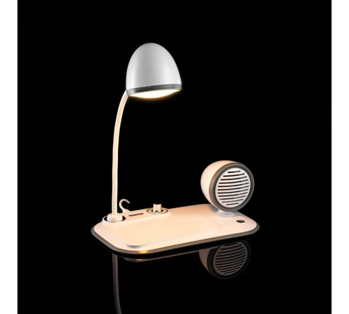 Лампа с колонкой и беспроводной зарядкой Flashback, белая