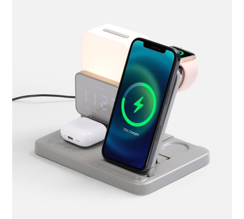 Зарядная станция с электронными часами и подсветкой Large Charge ver.3, серая