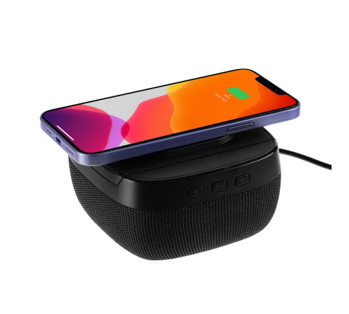 Колонка с беспроводной зарядкой Esca и подсветкой логотипа, черная