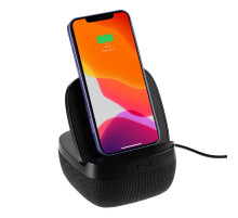 Колонка с беспроводной зарядкой Esca и подсветкой логотипа, черная