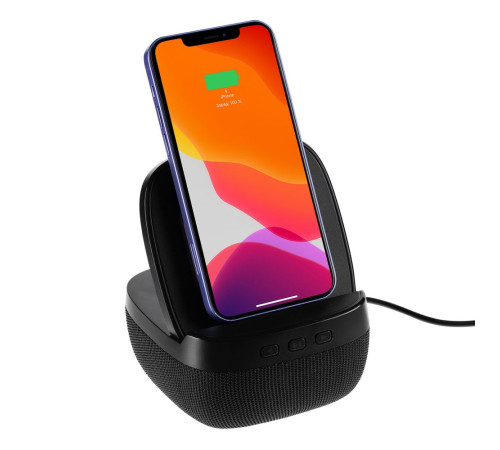 Колонка с беспроводной зарядкой Esca и подсветкой логотипа, черная