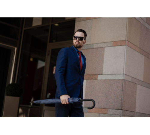 Зонт-трость Magic с проявляющимся цветочным рисунком, темно-синий