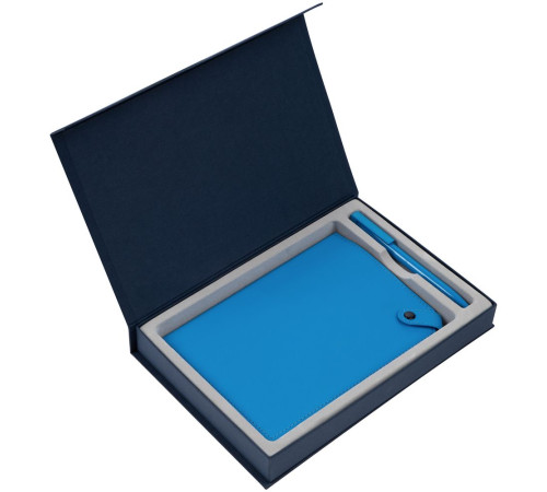 Коробка Silk с ложементом под ежедневник 15х21 см и ручку, ver.2, темно-синяя