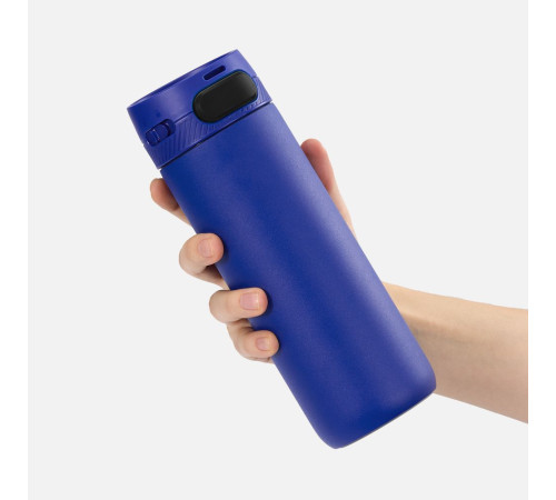 Термостакан X1 с цветной кнопкой, синий с черным