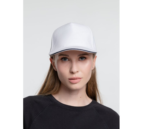 Бейсболка Classic, белая с темно-синим кантом