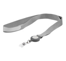 Лента для бейджа с ретрактором Devon, серая с белым