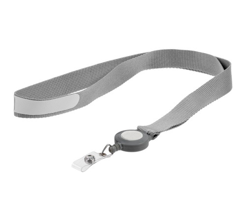 Лента для бейджа с ретрактором Devon, серая с белым