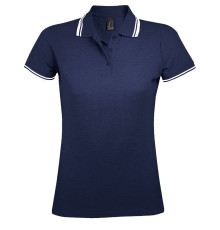 Рубашка поло женская Pasadena Women 200 с контрастной отделкой, темно-синяя с белым