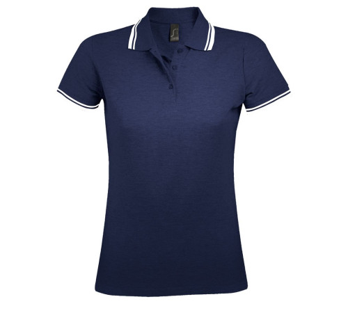 Рубашка поло женская Pasadena Women 200 с контрастной отделкой, темно-синяя с белым