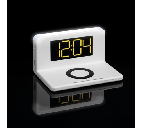 Часы настольные с беспроводным зарядным устройством Pitstop, белые