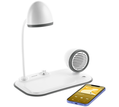 Лампа с колонкой и беспроводной зарядкой Flashback, белая