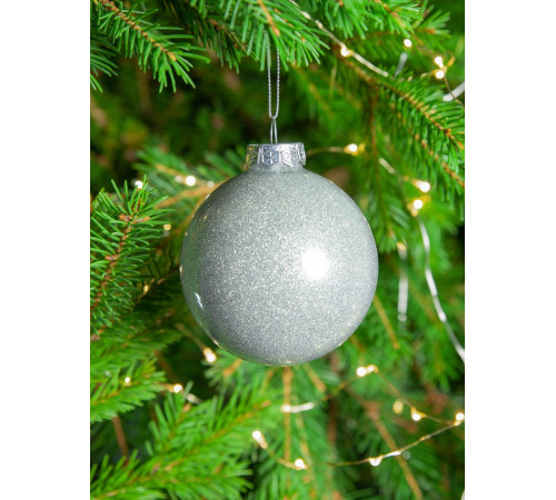 Елочный шар Finery Shine, 8 см, глянцевый серебристый с глиттером