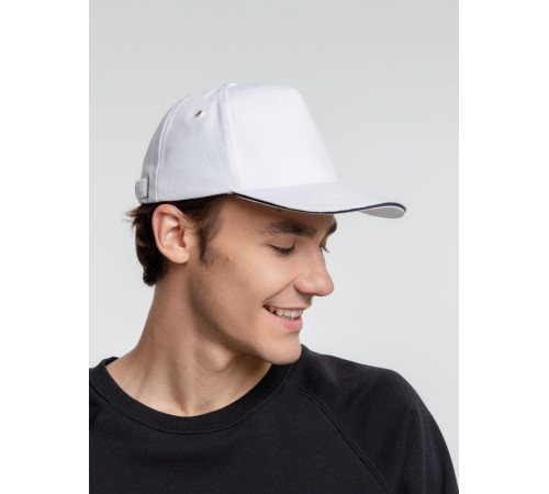 Бейсболка Classic, белая с темно-синим кантом