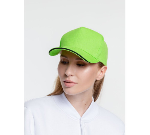 Бейсболка Classic, зеленое яблоко с черным кантом