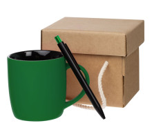 Набор Color Block: кружка и ручка, зеленый с черным