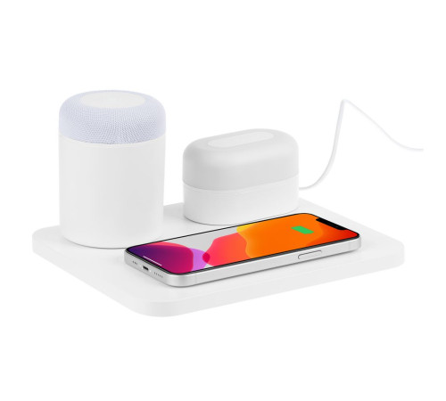 Станция беспроводной зарядки с колонкой и ночником Trilogy, белая