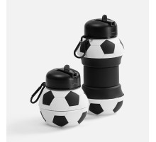 Складная бутылка для воды Football Flex, белая с черным