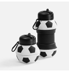 Складная бутылка для воды Football Flex, белая с черным