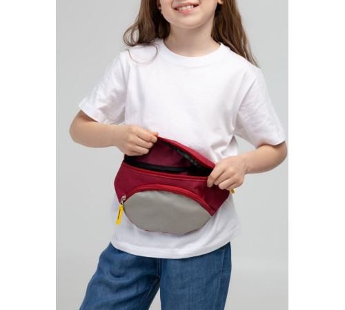 Поясная сумка детская Kiddo, бордовая с серым