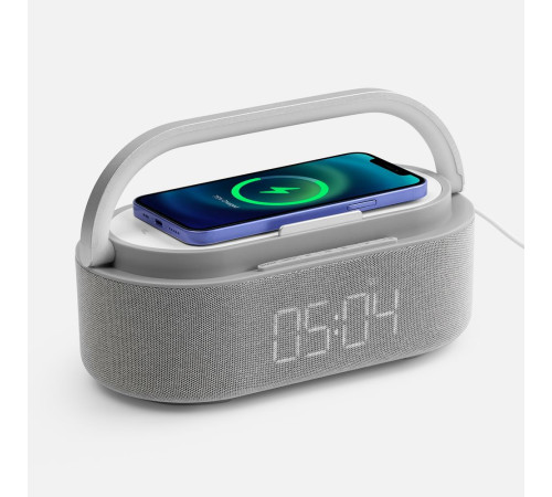 Колонка с часами и беспроводной зарядкой Veske ver.2, серая