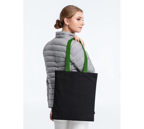 Холщовая сумка BrighTone, черная с зелеными ручками