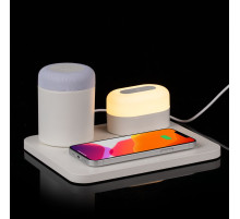 Станция беспроводной зарядки с колонкой и ночником Trilogy, белая