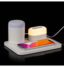 Станция беспроводной зарядки с колонкой и ночником Trilogy, белая