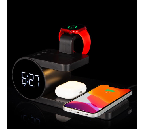 Станция беспроводной зарядки с часами fullStack, черная
