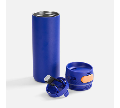 Термостакан X1 с цветной кнопкой, синий с оранжевым