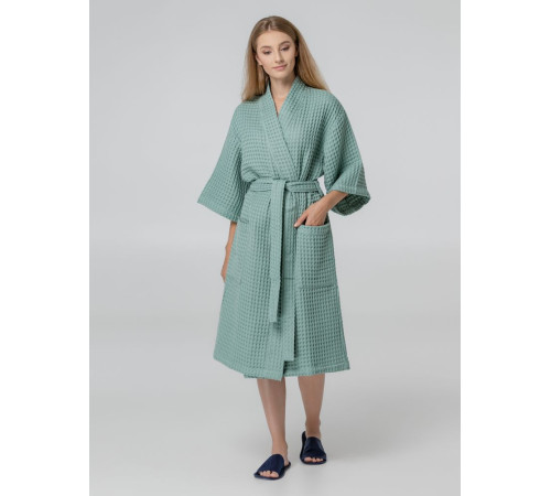Халат вафельный женский Boho Kimono, зеленая мята