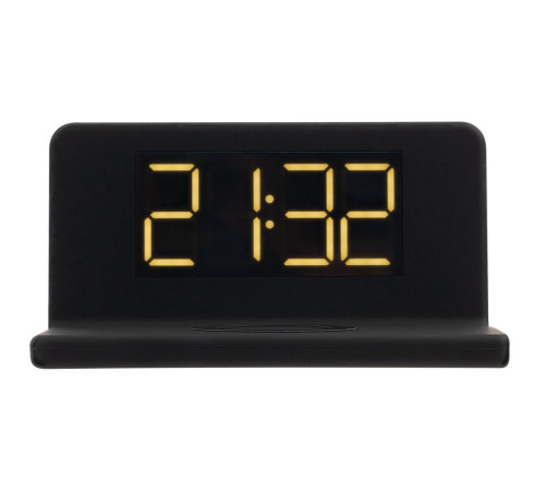 Часы настольные с беспроводным зарядным устройством Pitstop, черные