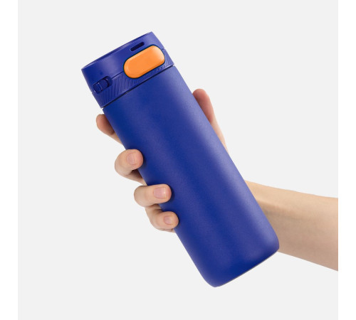 Термостакан X1 с цветной кнопкой, синий с оранжевым