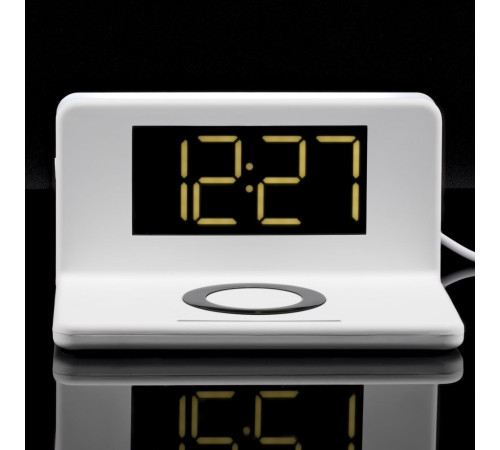 Часы настольные с беспроводным зарядным устройством Pitstop, белые