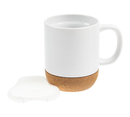 Кружка с пробковой подставкой Corky Walk для сублимационной печати, матовая, белая