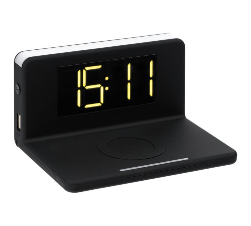 Часы настольные с беспроводным зарядным устройством Pitstop, черные
