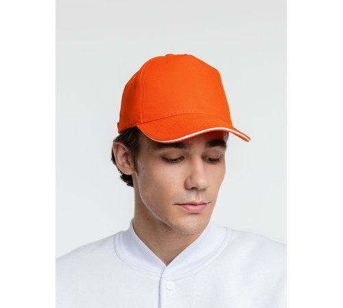 Бейсболка Classic, оранжевая с белым кантом