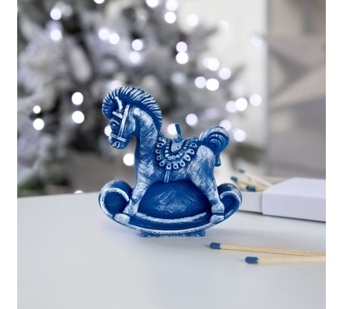 Свеча фигурная «Лошадка-качалка», синяя