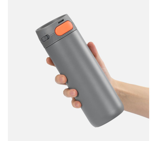 Термостакан X1 с цветной кнопкой, серый с оранжевым