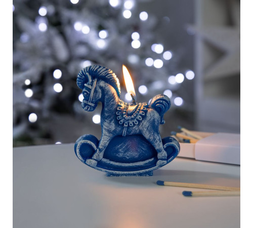 Свеча фигурная «Лошадка-качалка», синяя