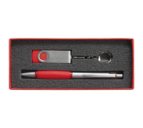 Коробка Notes с ложементом для ручки и флешки, красная