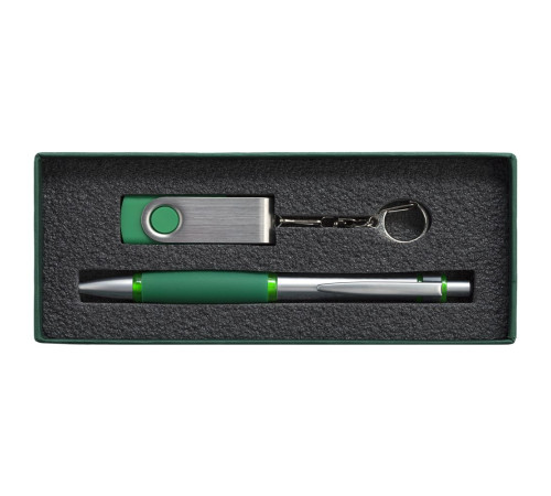 Коробка Notes с ложементом для ручки и флешки, зеленая