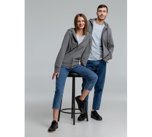 Толстовка на молнии с капюшоном унисекс King, темно-серый меланж