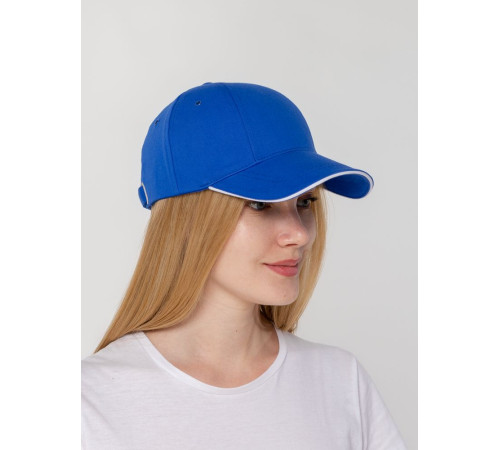 Бейсболка Canopy, ярко-синяя с белым кантом