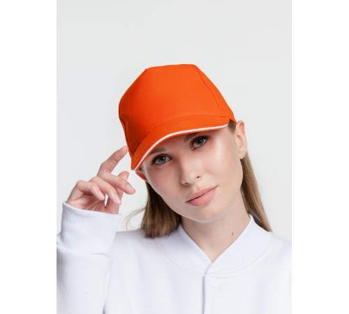 Бейсболка Classic, оранжевая с белым кантом