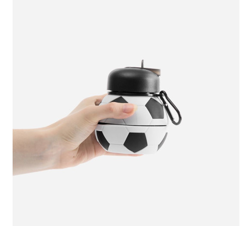 Складная бутылка для воды Football Flex, белая с черным