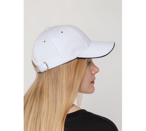 Бейсболка Canopy, белая с темно-синим кантом