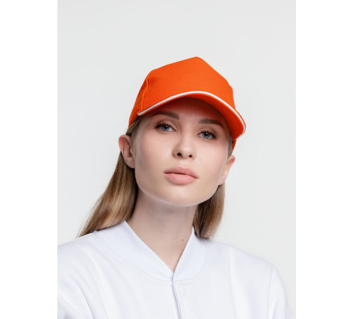 Бейсболка Classic, оранжевая с белым кантом